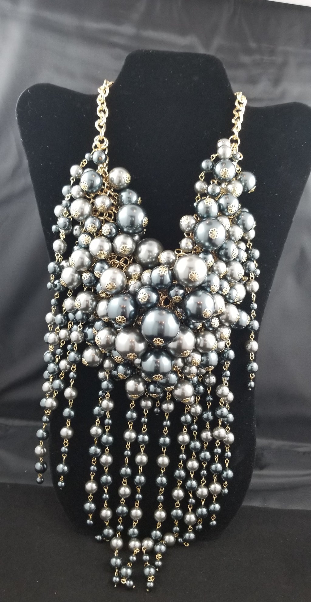 Smoke Gray and Gold Pearl Explosion Necklace